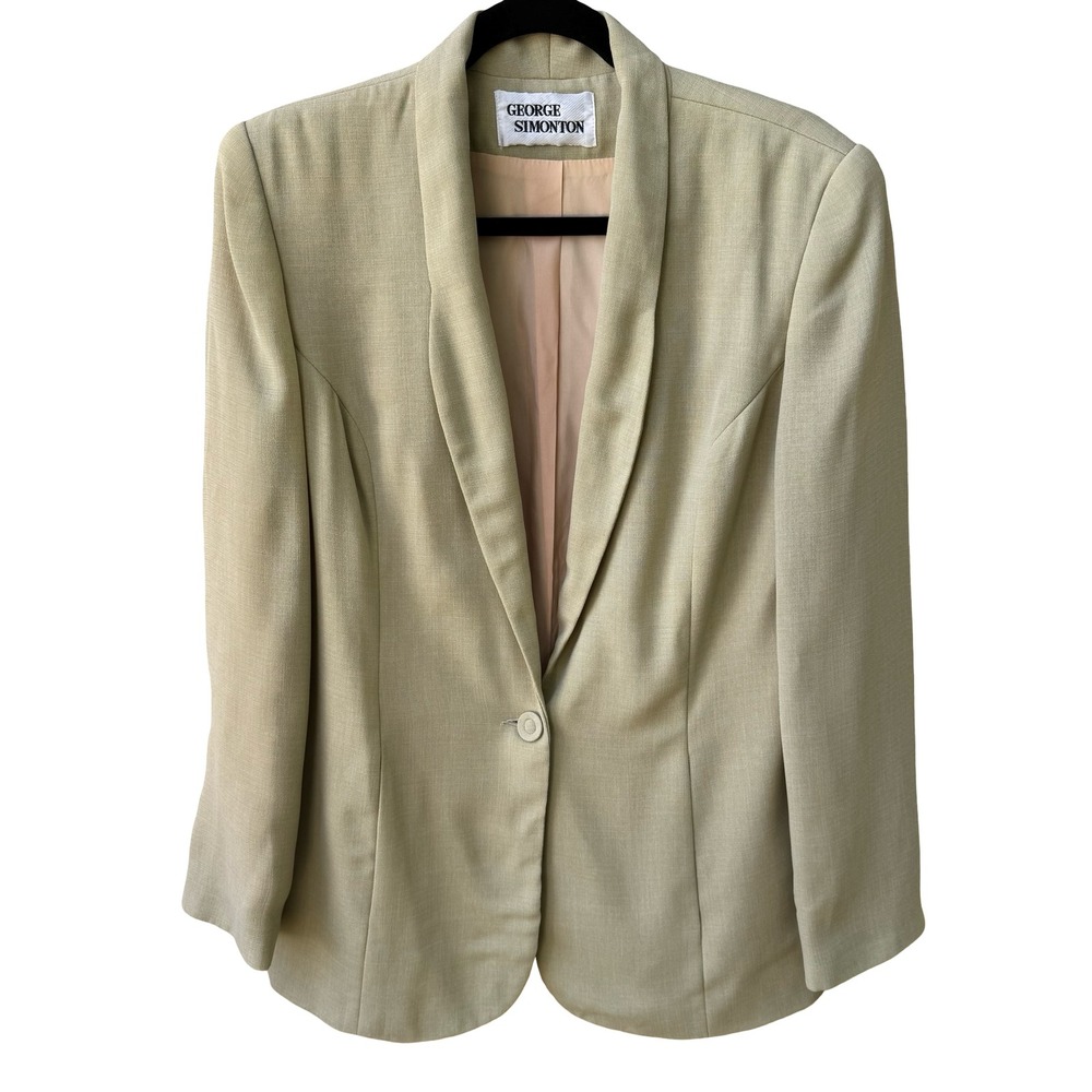 George Simonton Vintage 90s Oversized Linen Look Power Suit Tailored Blazer 14